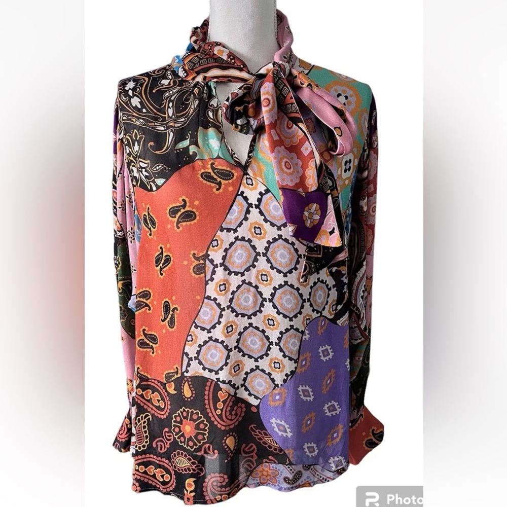 Anthropologie Conditions Apply Retro Paisley Womens Blouse Top Size S Multicolor